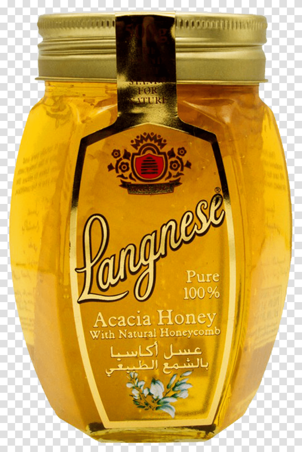 Langnese Honey Acacia With Honeycomb 500 Gm Langnese Honey, Bottle, Beer, Alcohol, Beverage Transparent Png