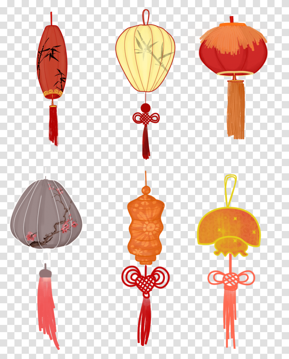 Lantern Set Illustration Tassel Chinese Knot And, Accessories, Accessory, Sweets, Food Transparent Png