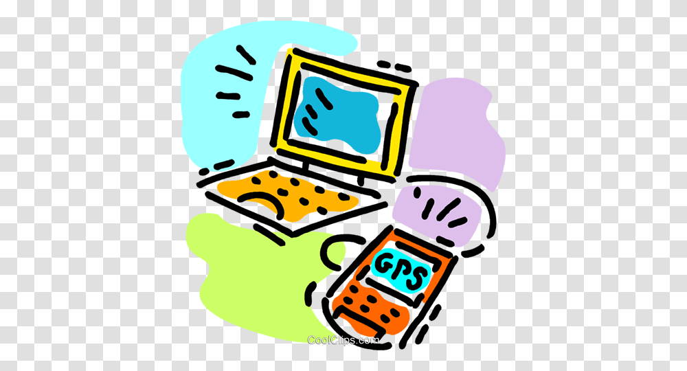 Laptop And A Gps Royalty Free Vector Clip Art Illustration, Video Gaming, Hand-Held Computer, Electronics, Leisure Activities Transparent Png