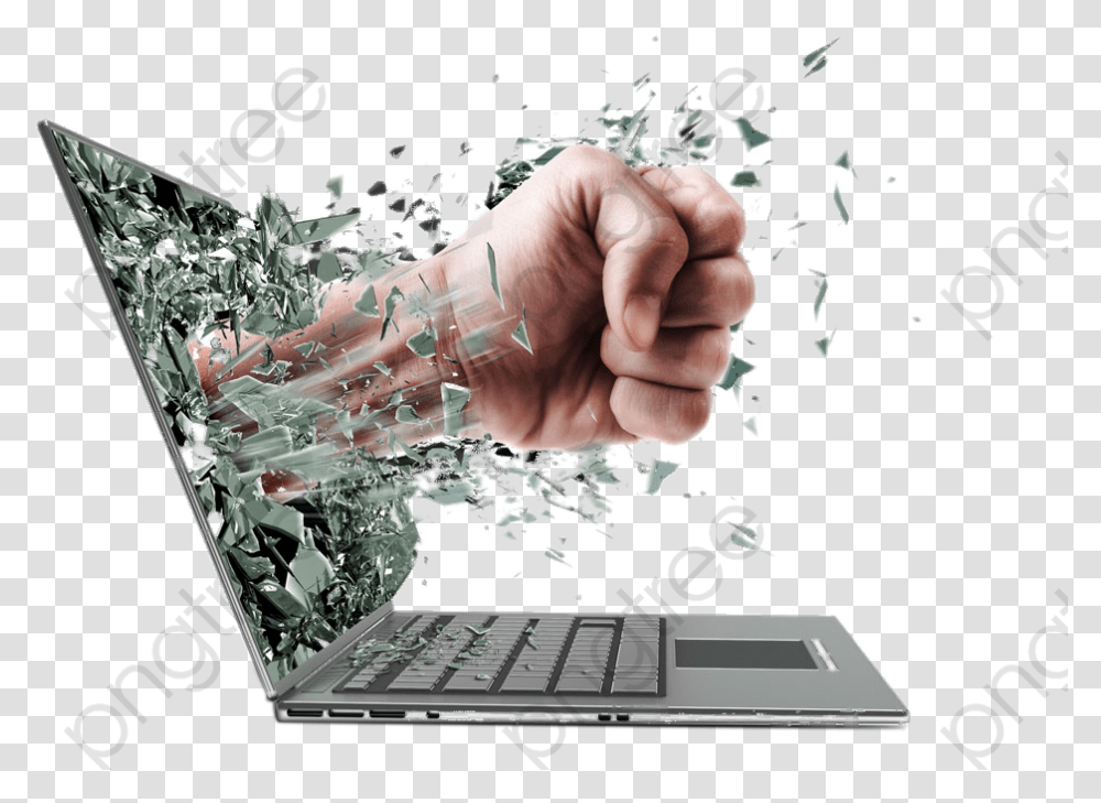 Laptop Broken, Hand, Pc, Computer, Electronics Transparent Png