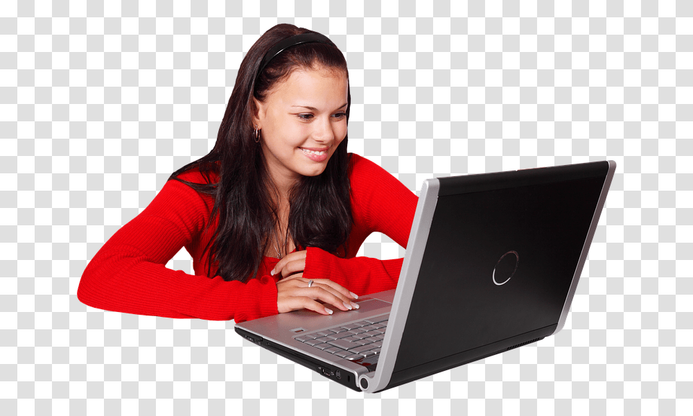 Laptop Girl Smile Woman Computer Female Young Girl On Computer, Pc, Electronics, Person, Human Transparent Png