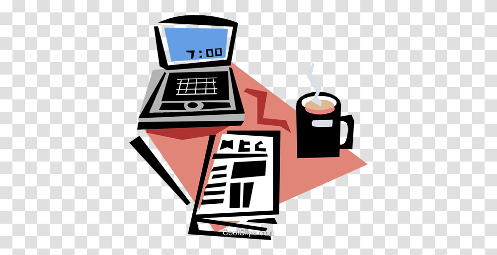 Laptop Newspaper And Morning Coffee Royalty Free Vector Clip Art, Advertisement, Poster, Flyer Transparent Png