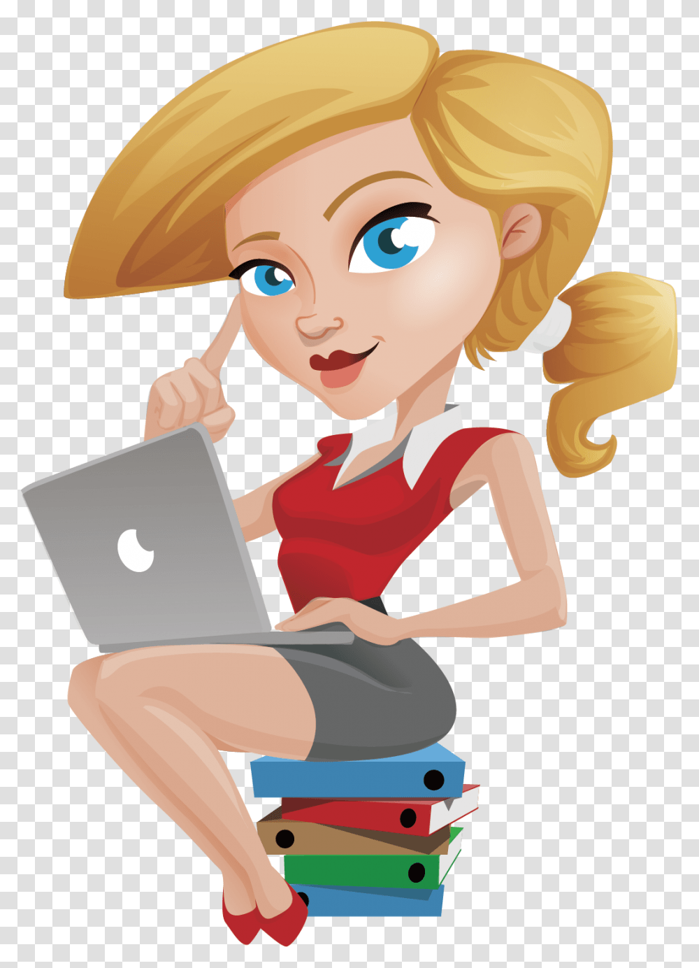 Laptop Woman Illustration Cartoon Characters Business Woman, Pc, Computer, Electronics, Female Transparent Png