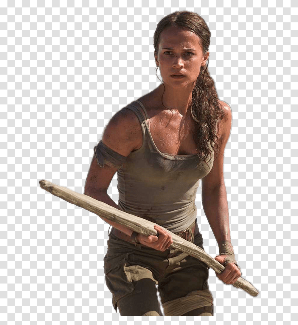 Lara Croft Holding A Wooden Stick Tomb Raider Alicia Vikander Sexy, Person, Arm, Hardhat Transparent Png