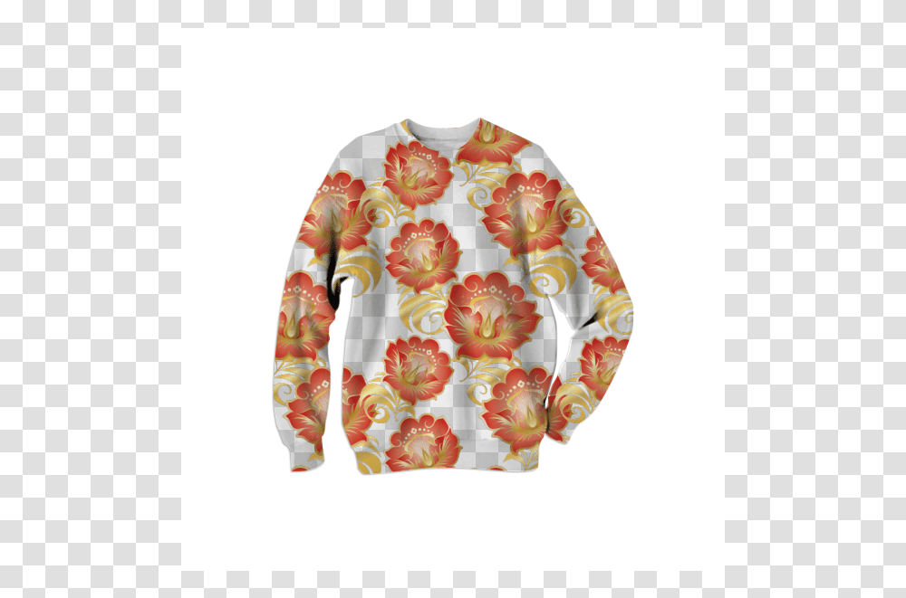 Large Abstract Flowers In Chinese Red Amp Gold Sweatshirt Floral Design, Apparel, Sleeve, Long Sleeve Transparent Png