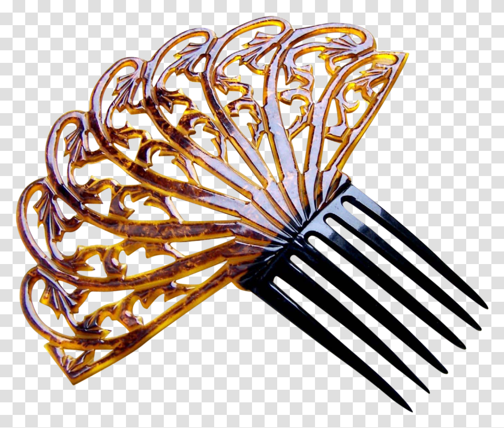 Large Amber Celluloid Art Deco Hair Comb Spanish Style Tool, Mixer, Appliance, Arrow Transparent Png