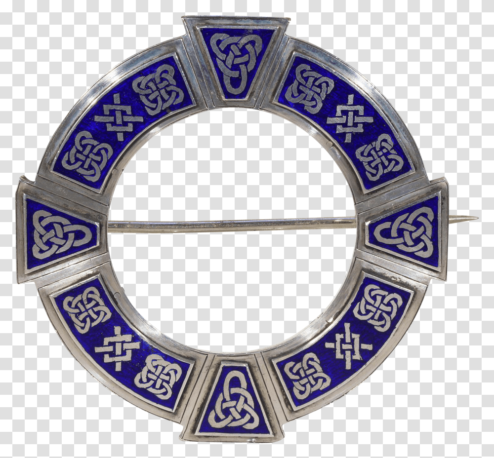 Large Antique Irish Plaid Pin Brooch Blue Enamel Celtic Circle, Tape, Porcelain, Pottery Transparent Png
