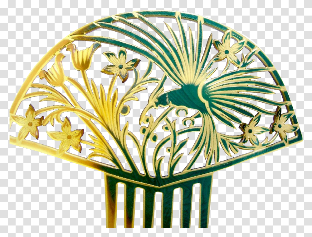 Large Art Deco Hair Comb Spanish Style With Figural, Floral Design, Pattern Transparent Png