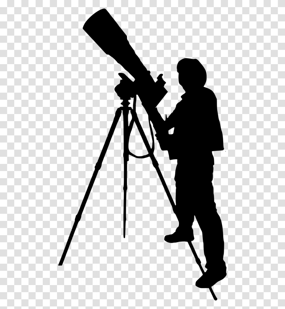 Large Camera Tripod Astronomer With Telescope Black Silhouettes, Gray, World Of Warcraft Transparent Png