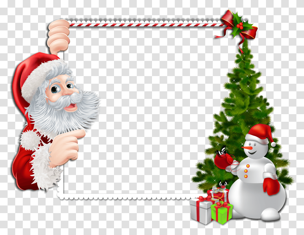 Large Christmas Frame With Santa And Snowman Clipart Background, Ornament, Chicken, Poultry, Fowl Transparent Png