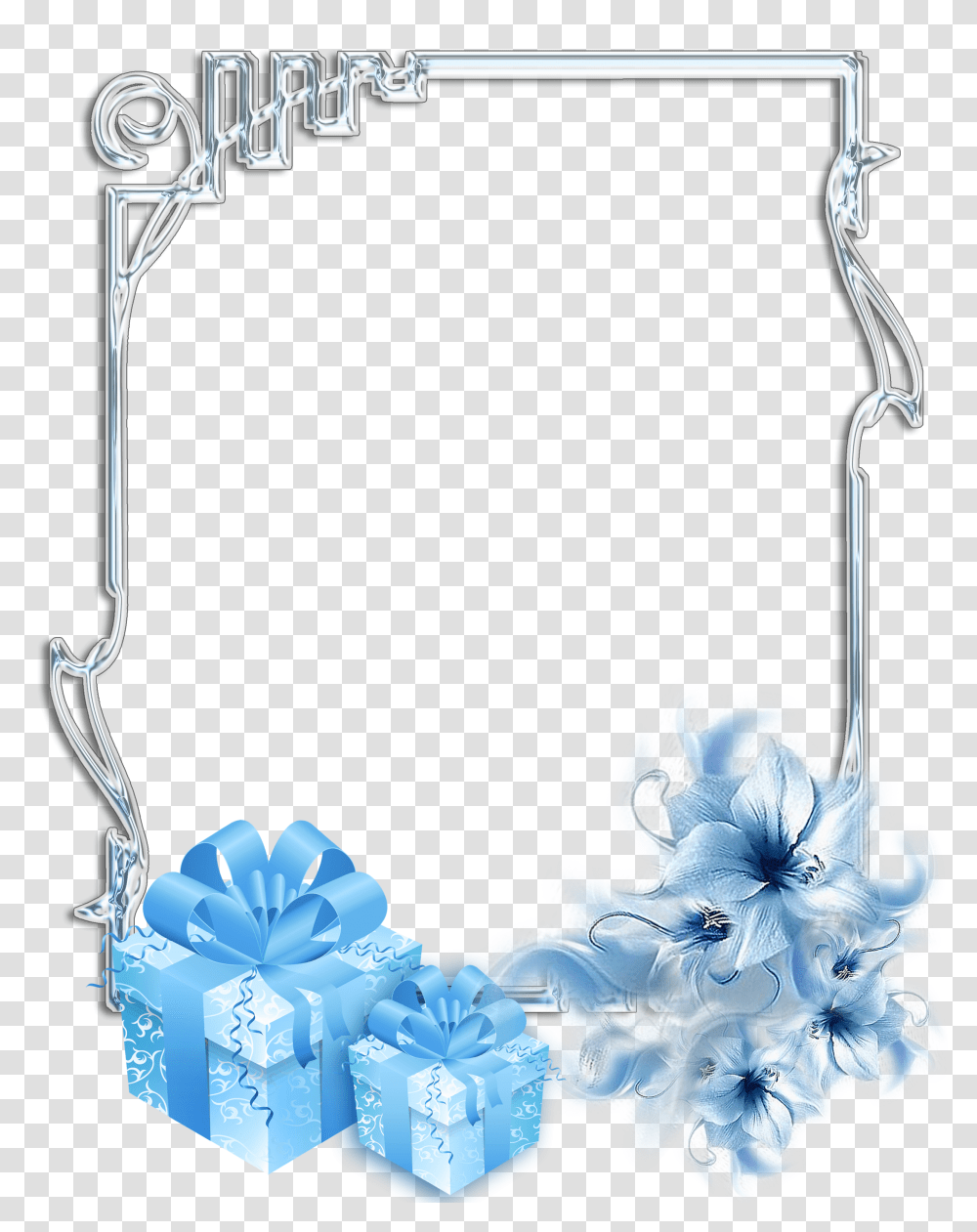 Large Christmas Silver Photo Frame With Blue Christmas Border, Graphics, Art, Construction Crane, Floral Design Transparent Png