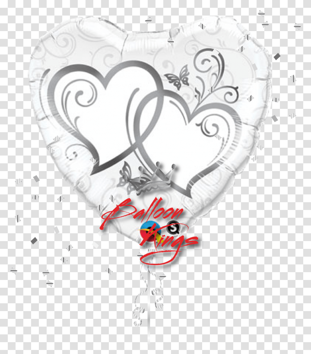Large Entwined Silver Hearts Qualatex Wedding, Drawing, Paper, Doodle Transparent Png