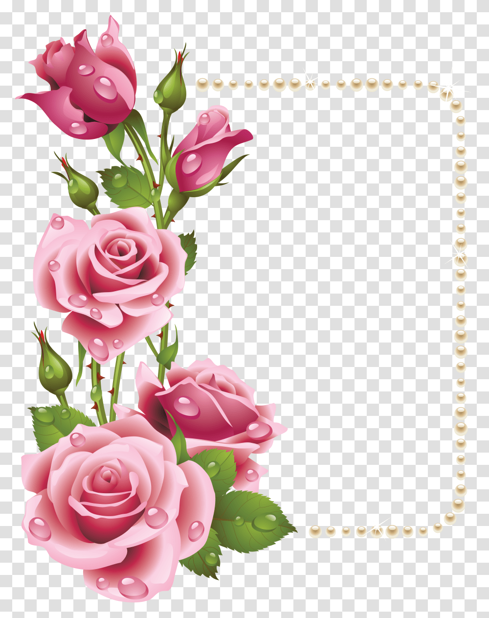 Large Frame With Pink Roses And Pearls Frams, Plant, Flower, Blossom Transparent Png