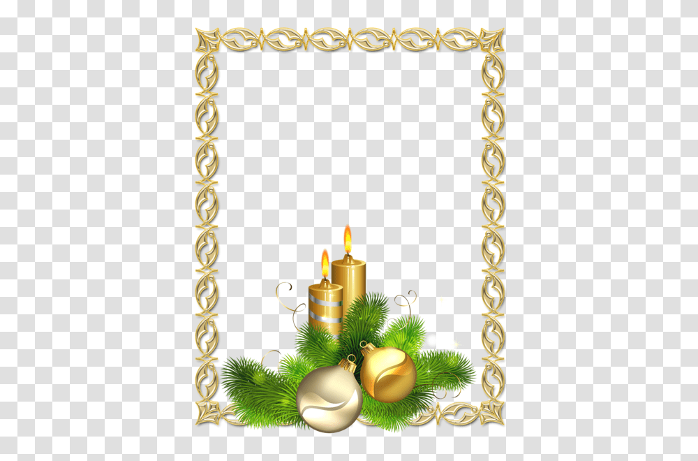Large Gold Christmas Photo Frame With Candles, Tree, Plant Transparent Png