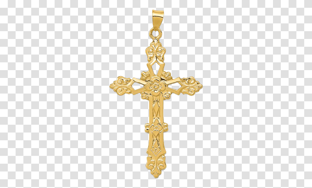 Large Gold Cross Pendant Croix De Bapteme Orthodoxe, Crucifix Transparent Png
