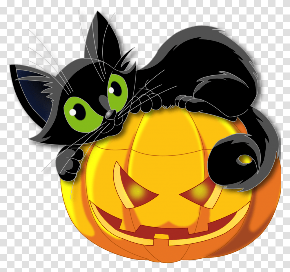 Large Halloween Pumpkin With Black Cat Clipart Halloween, Plant, Vegetable, Food, Citrus Fruit Transparent Png