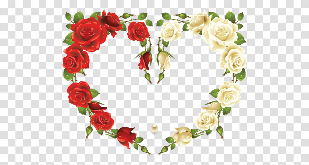 Large Heart Frame With Red And White Roses Dua For Success In Everything, Flower, Plant, Blossom, Floral Design Transparent Png