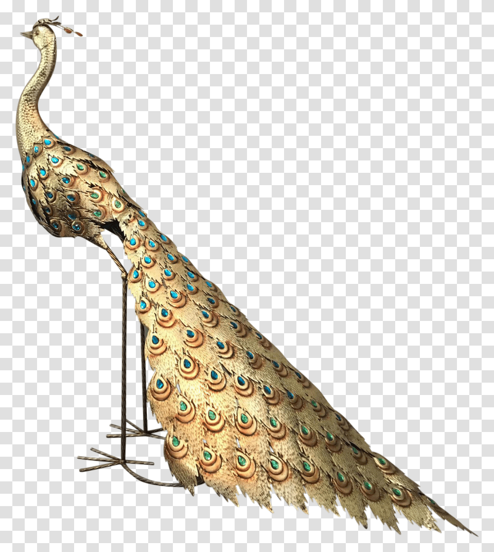 Large Hollywood Regency Gold Metal Peacock Statue Boho Peacock, Bird, Animal, Sword, Blade Transparent Png