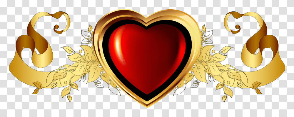 Large Red Heart With Gold Banner Red Gold Heart, Label Transparent Png