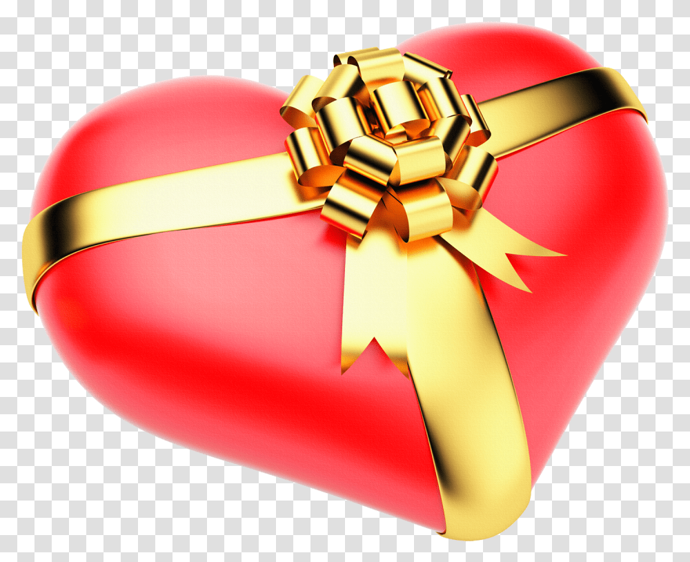 Large Red Heart With Gold Bow, Gift Transparent Png