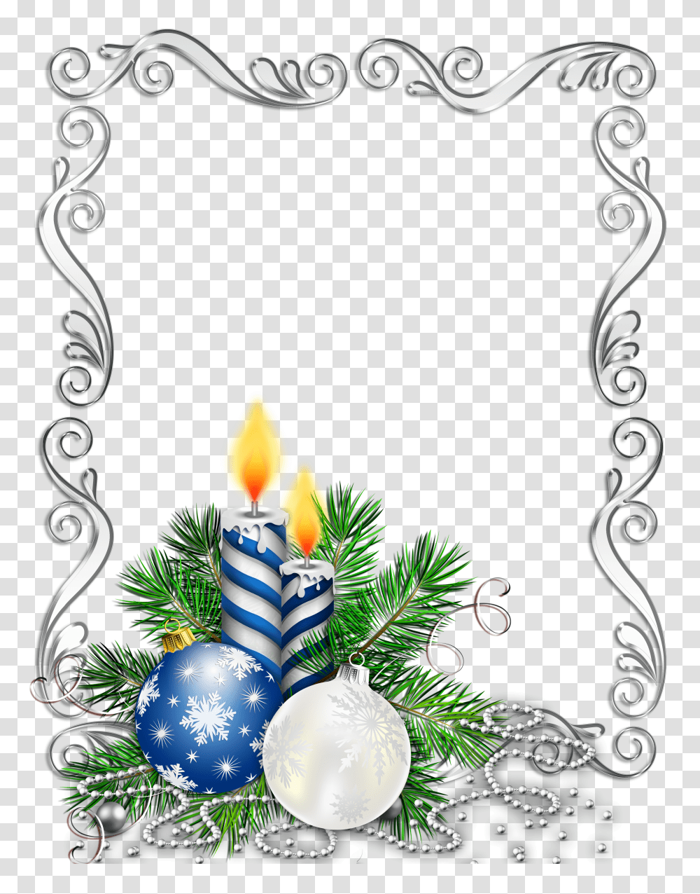 Large Silver Christmas Photo Frame With Blue Candles Transparent Png