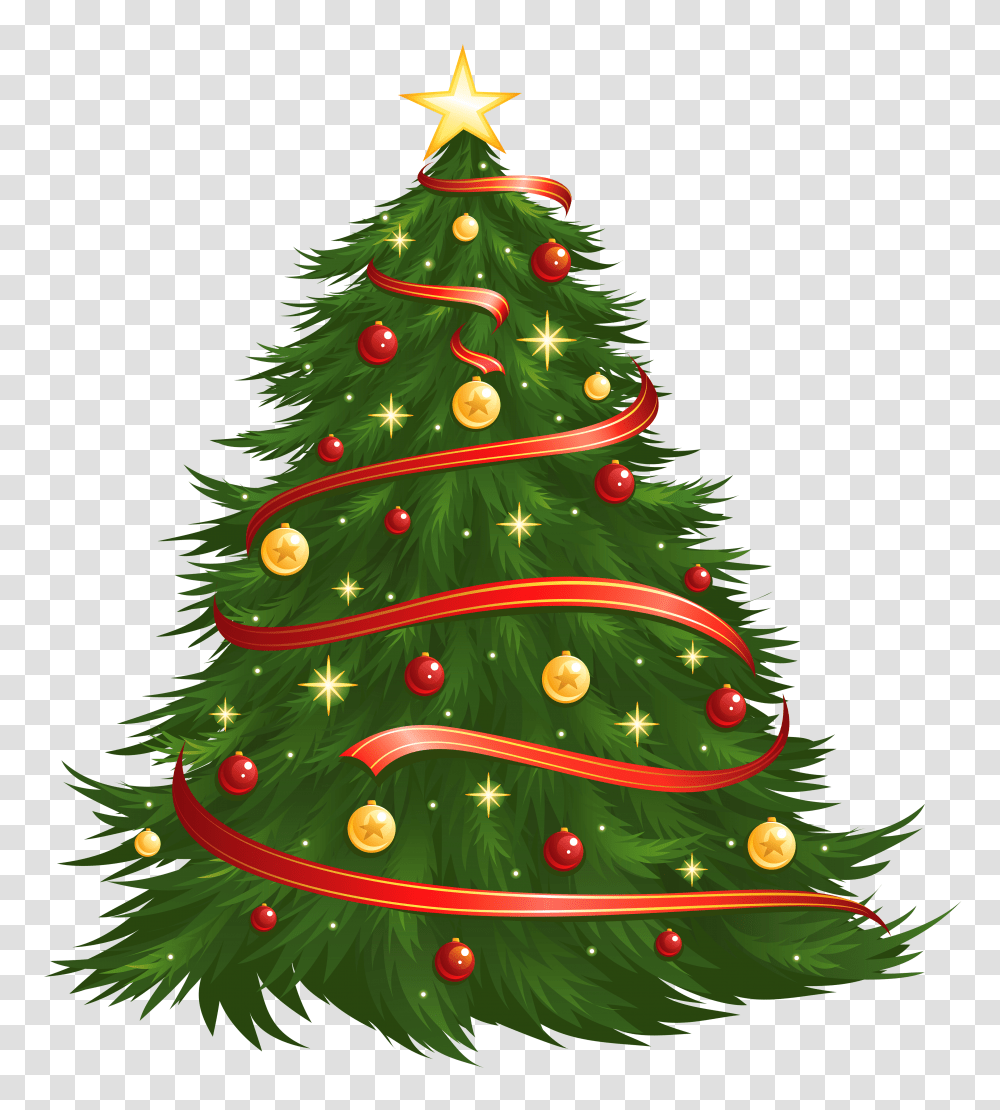 Large Size Decorated Christmas Tree Clipart, Ornament, Plant, Star Symbol Transparent Png