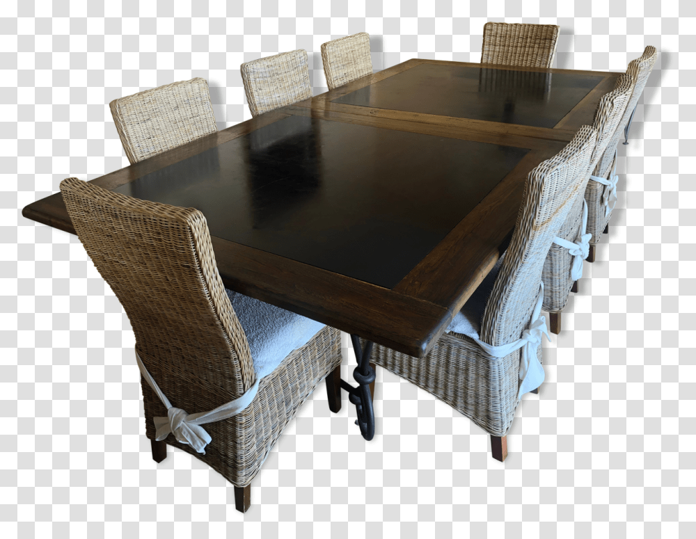 Large Table In Black Stone And Wood With 8 Chairs Coffee Table, Furniture, Tabletop, Dining Table, Room Transparent Png