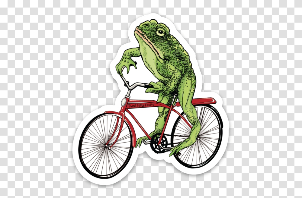 Large Toad On Bicycle Die Cut Sticker Two Little Fruits, Vehicle, Transportation, Bike, Wheel Transparent Png