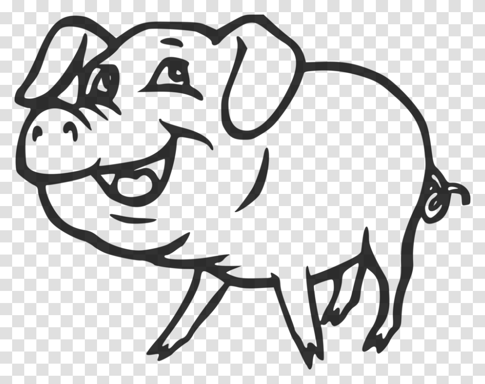 Large White Pig Guinea Pig Black And White Drawing Art Free, Gray Transparent Png