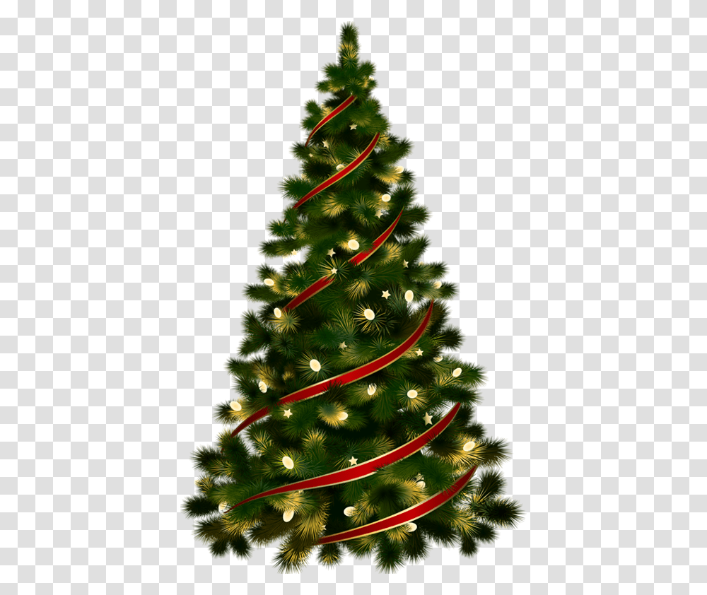 Large With Red Ribbon Christmas Tree Clipart, Ornament, Plant Transparent Png