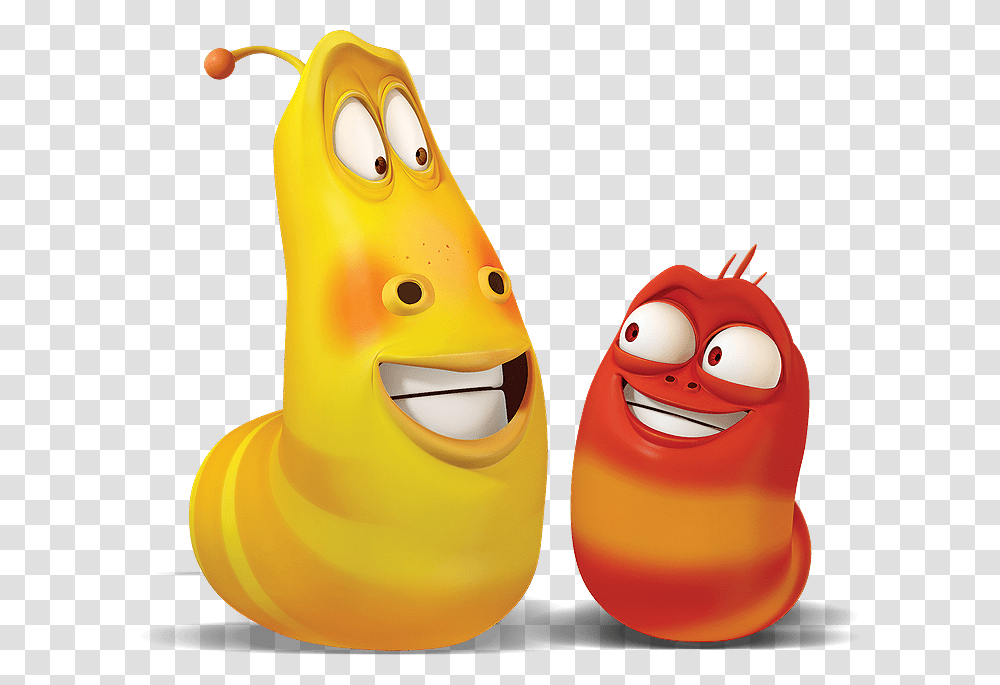 Larva Red And Yellow Smiling At Each Other Larva Cartoon, Toy, Apparel, Plant Transparent Png