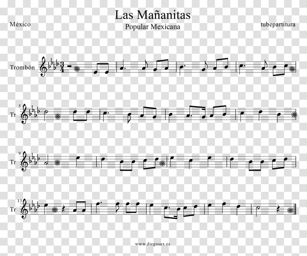Las Sheet Music For Trombone Popular Mexico Mananitas Trumpet Sheet Music, Gray, World Of Warcraft Transparent Png