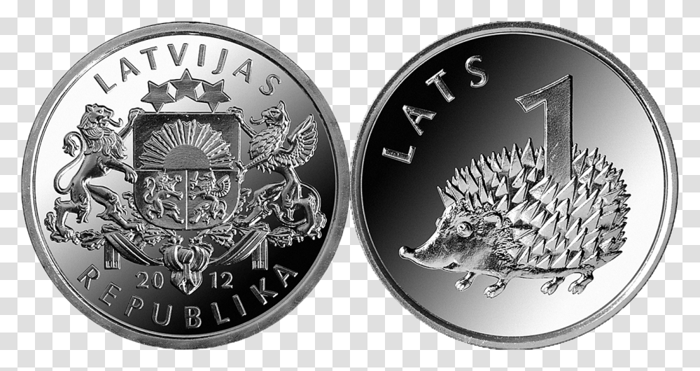 Lats Hedgehog Lats Coins, Money, Silver, Clock Tower, Architecture Transparent Png