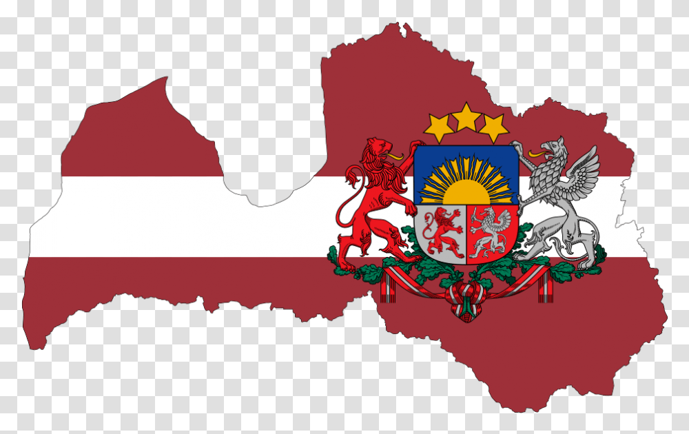 Latvia Map Flag With Stroke And Coat Of Arms, Logo Transparent Png