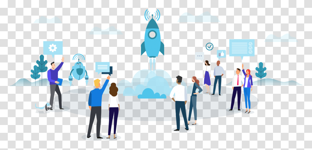 Launch Illustration Crew, Person, Standing, Crowd, Audience Transparent Png