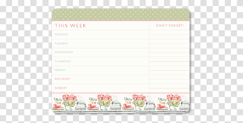 Laura Ashley Weekly Tear Off PlannerTitle Laura Paper, Page, Label, Calendar Transparent Png