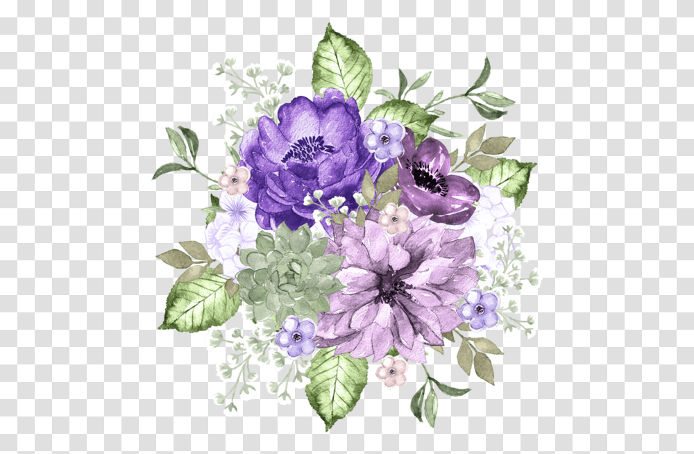 Lavender Purple Watercolor Flowers, Plant, Flower Bouquet, Flower Arrangement, Anemone Transparent Png