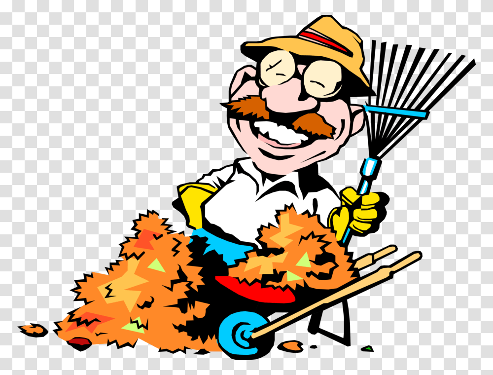 Lawn Care Worker Rakes Leaves, Person, Human, Performer, Magician Transparent Png
