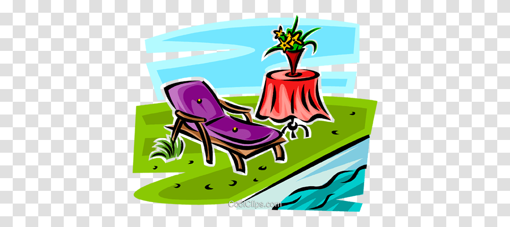 Lawn Chair Beside A Pool Royalty Free Vector Clip Art Illustration, Outdoors, Plant, Vegetation Transparent Png