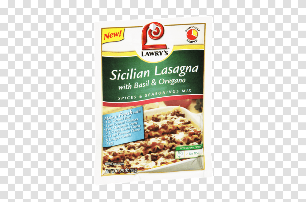 Lawrys Sicilian Lasagna With Basil Oregano Spices Seasonings, Menu, Pizza, Food, Plant Transparent Png