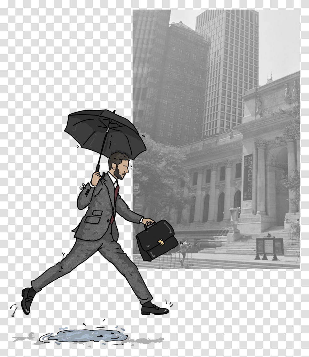 Lawyer Jumping A Puddle Umbrella, Person, Human, Nature, Smoke Transparent Png