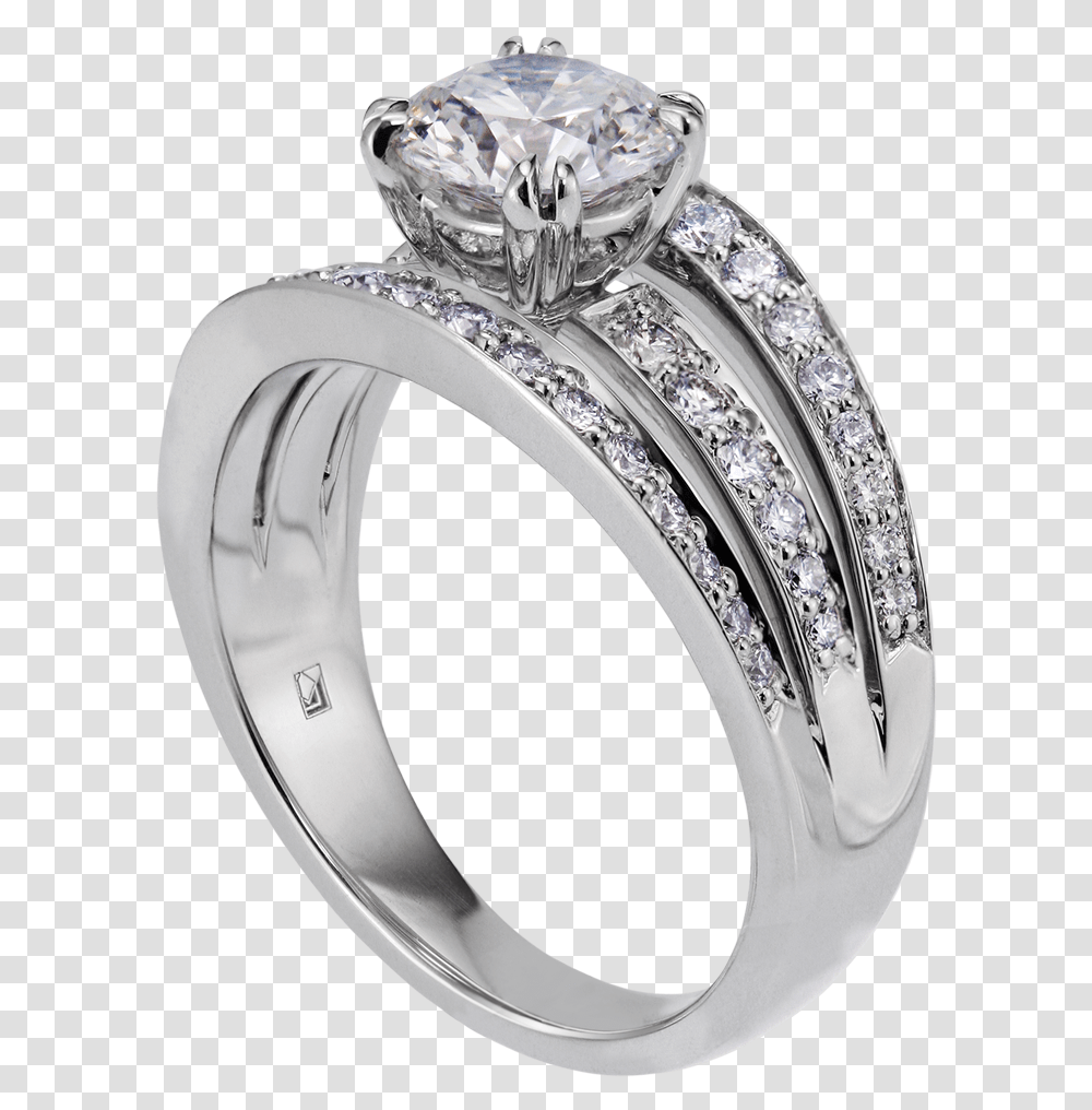 Lazare 3 Row 86 Original Solitaire Ring With Diamond Bands, Jewelry, Accessories, Accessory, Platinum Transparent Png