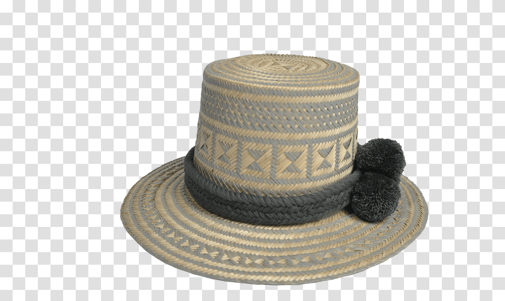 Lazo Straw Hat With Pom Poms Hatband Cylinder, Apparel, Sun Hat, Sombrero Transparent Png