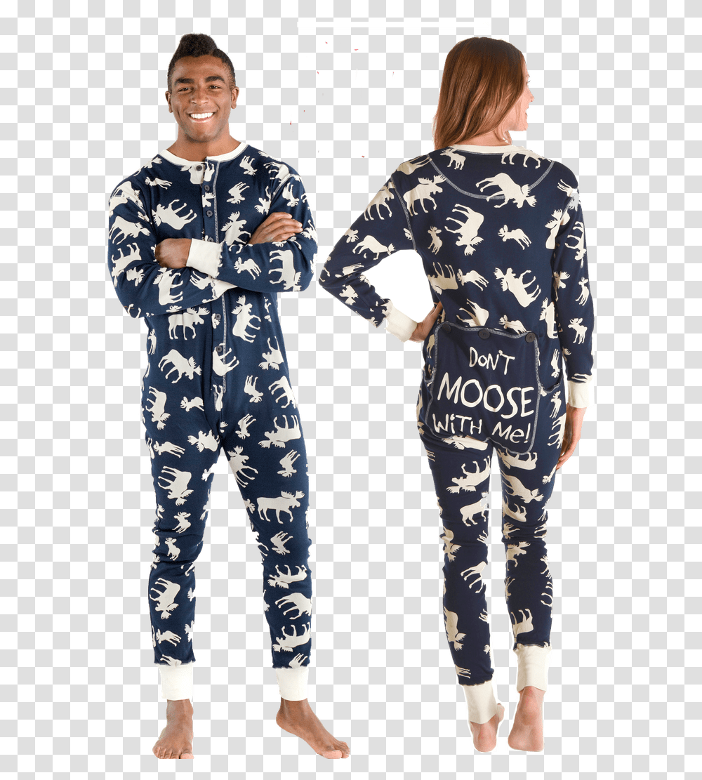 Lazy One Adult Unisex Classic Moose Flapjack In Navy Piama Pajacyk Dla Dorosych, Apparel, Person, Human Transparent Png