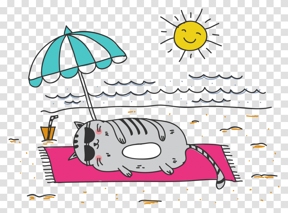 Lazy Sleeps Illustration Cat Image High Quality Fat Cat On The Beach, Poster, Advertisement Transparent Png
