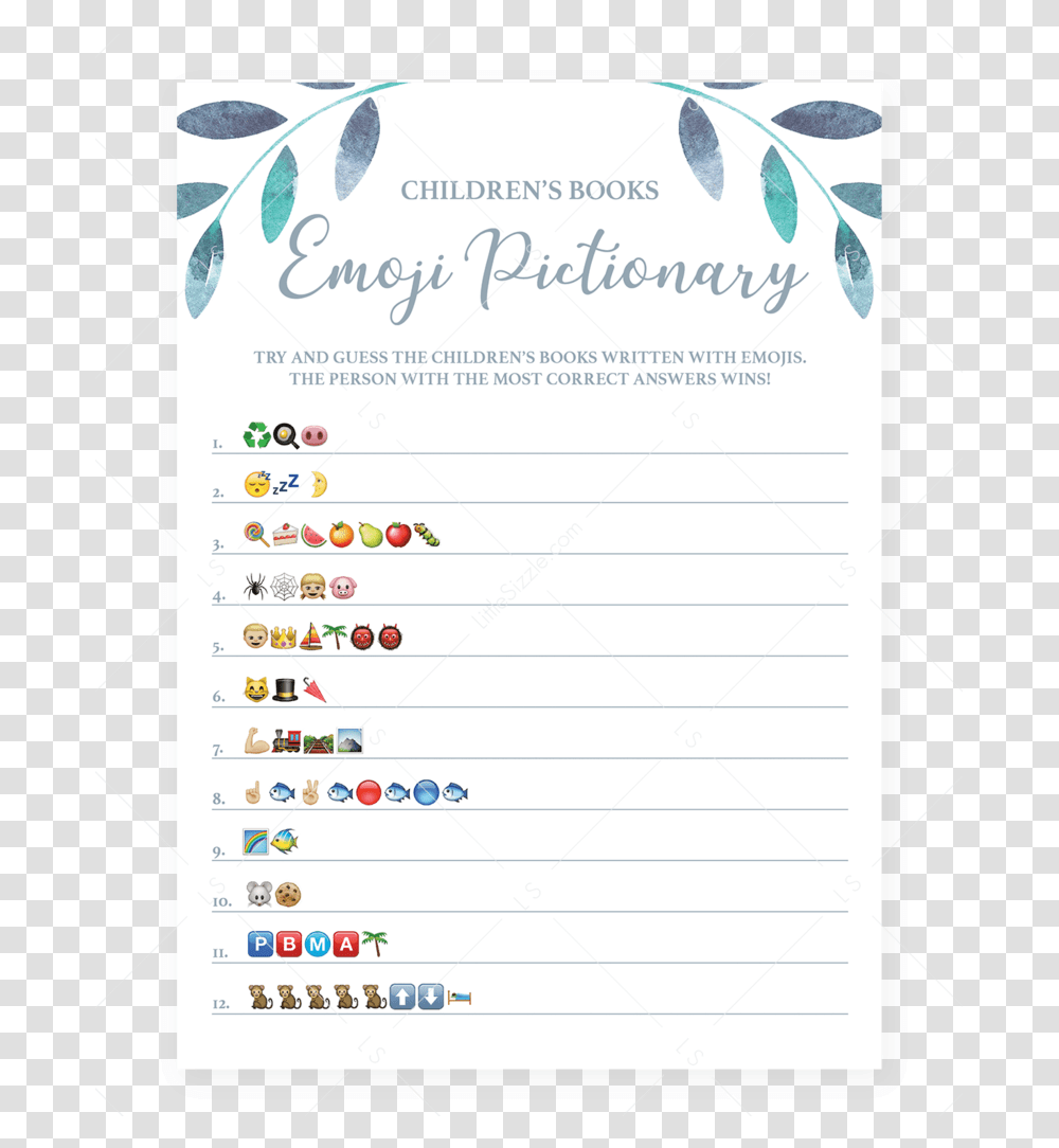 Leaf Baby Shower Emoji Pictionary Game Printable By Emoji Baby Shower Game, Page, Number Transparent Png