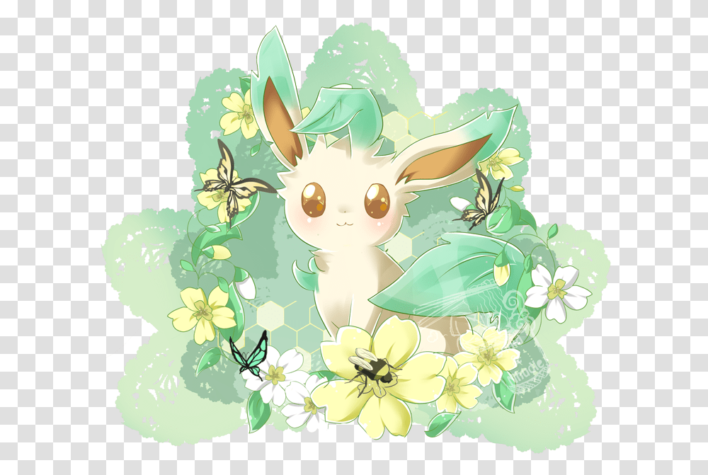 Leafeon <3 Shared By Kazemaru Kun On We Heart It Leaveon Pokemon In Spring, Graphics, Floral Design, Pattern, Cat Transparent Png