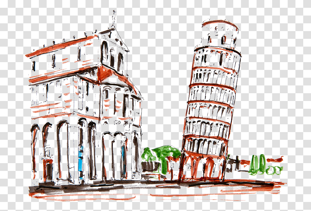 Leaning Tower Of Pisa Italy Drawing, Building, Architecture, City, Urban Transparent Png