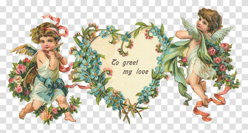 Leaping Frog Designs Vintage Image To Greet My Love Cupids Victorian Cherub, Pattern, Embroidery, Person, Human Transparent Png