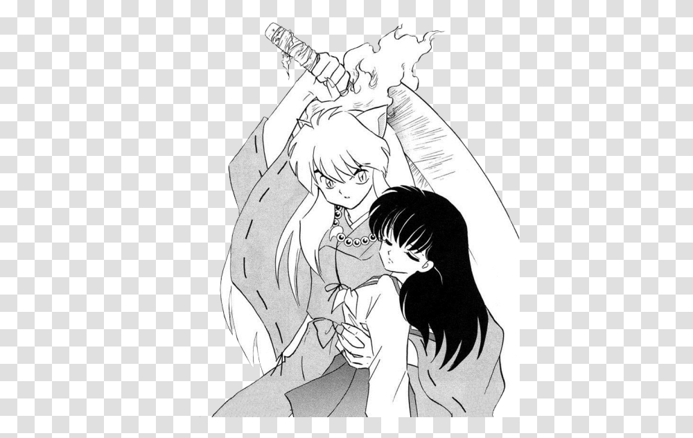 Learning To Accept Inuyasha Inuyasha Black And White Fight Scenes, Manga, Comics, Book, Person Transparent Png